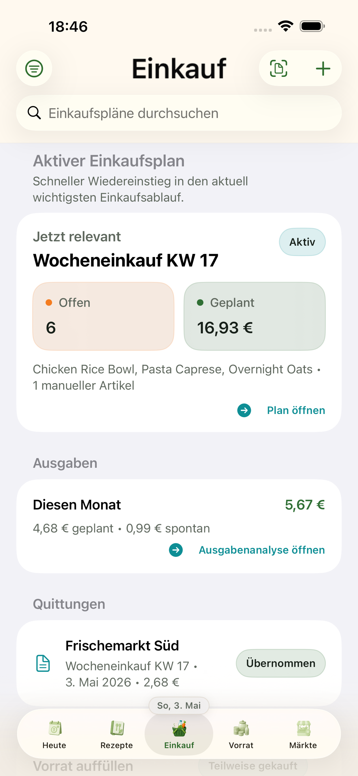 Einkaufsmodus mit abhakbaren Positionen