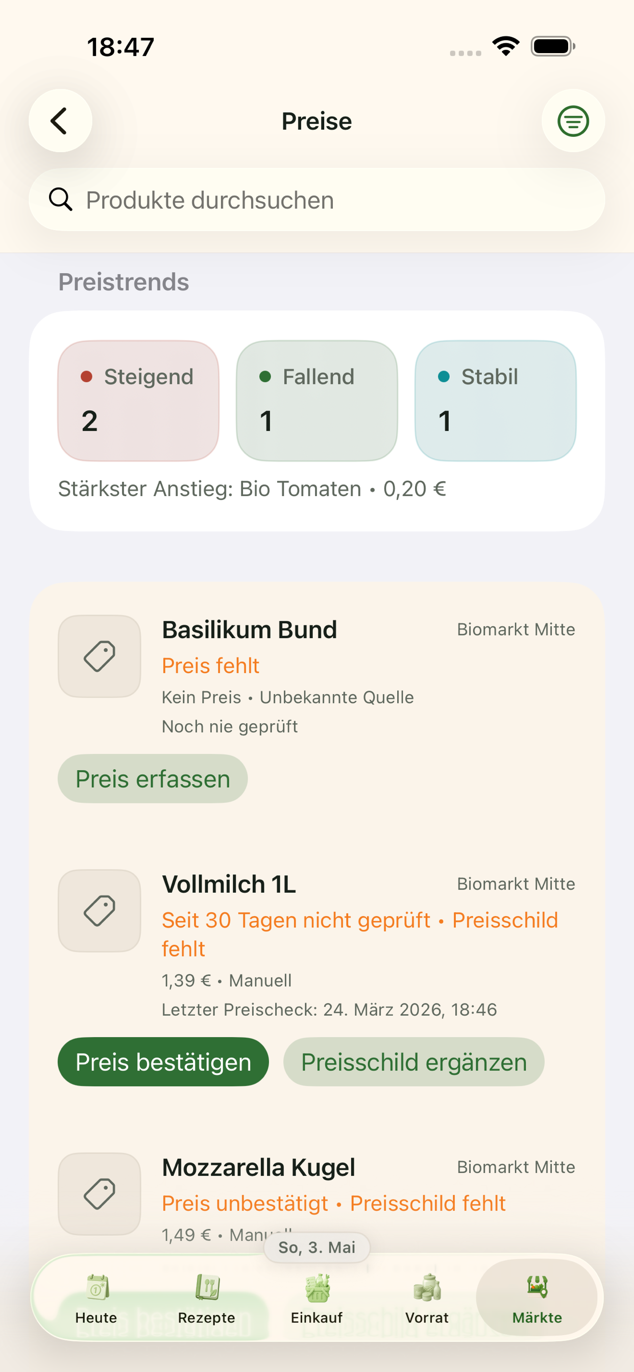 Preisprüfung für Produkte im Markt