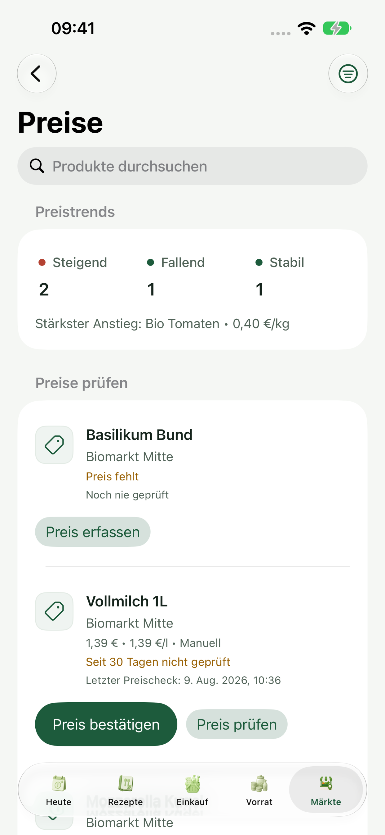 Preisprüfung für Produkte im Markt