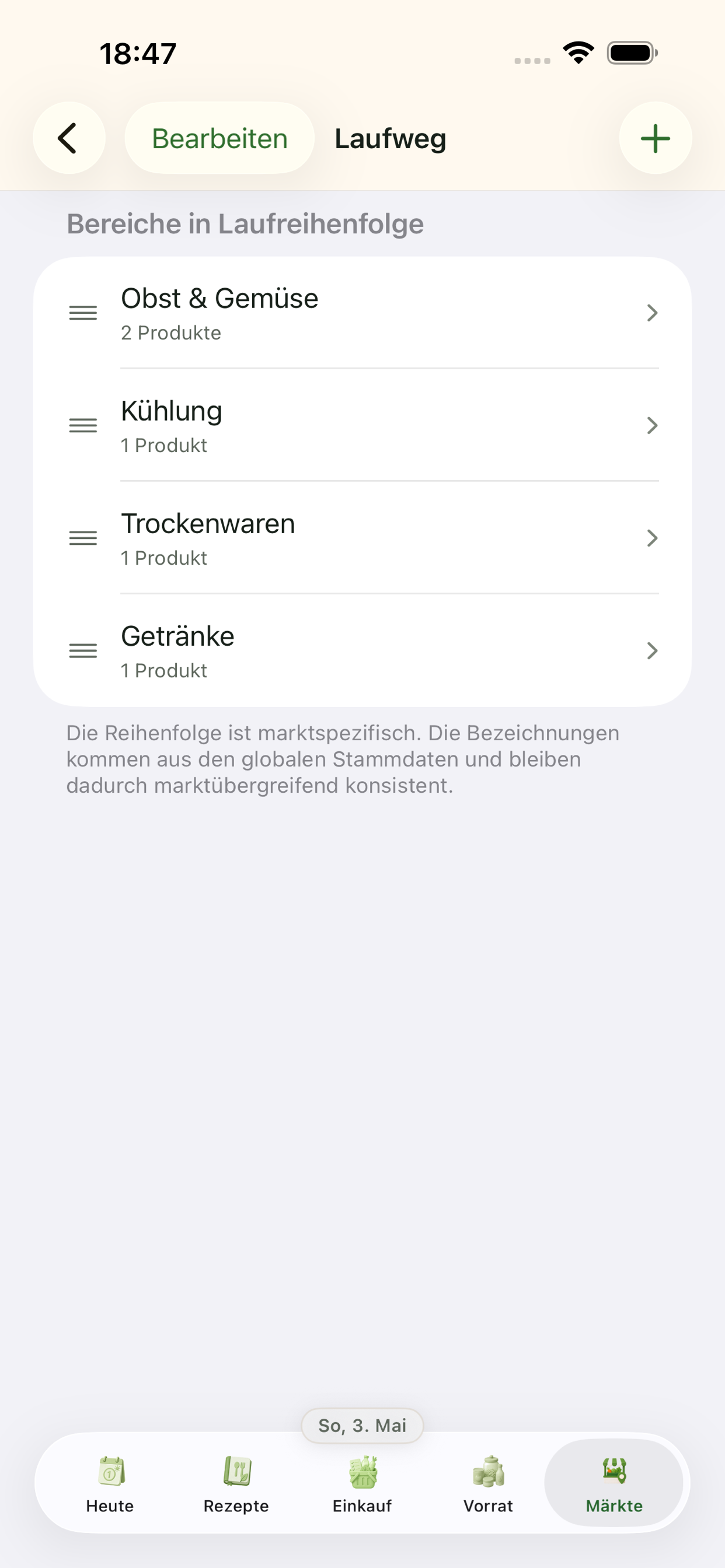Laufwegansicht für den Einkauf im Markt